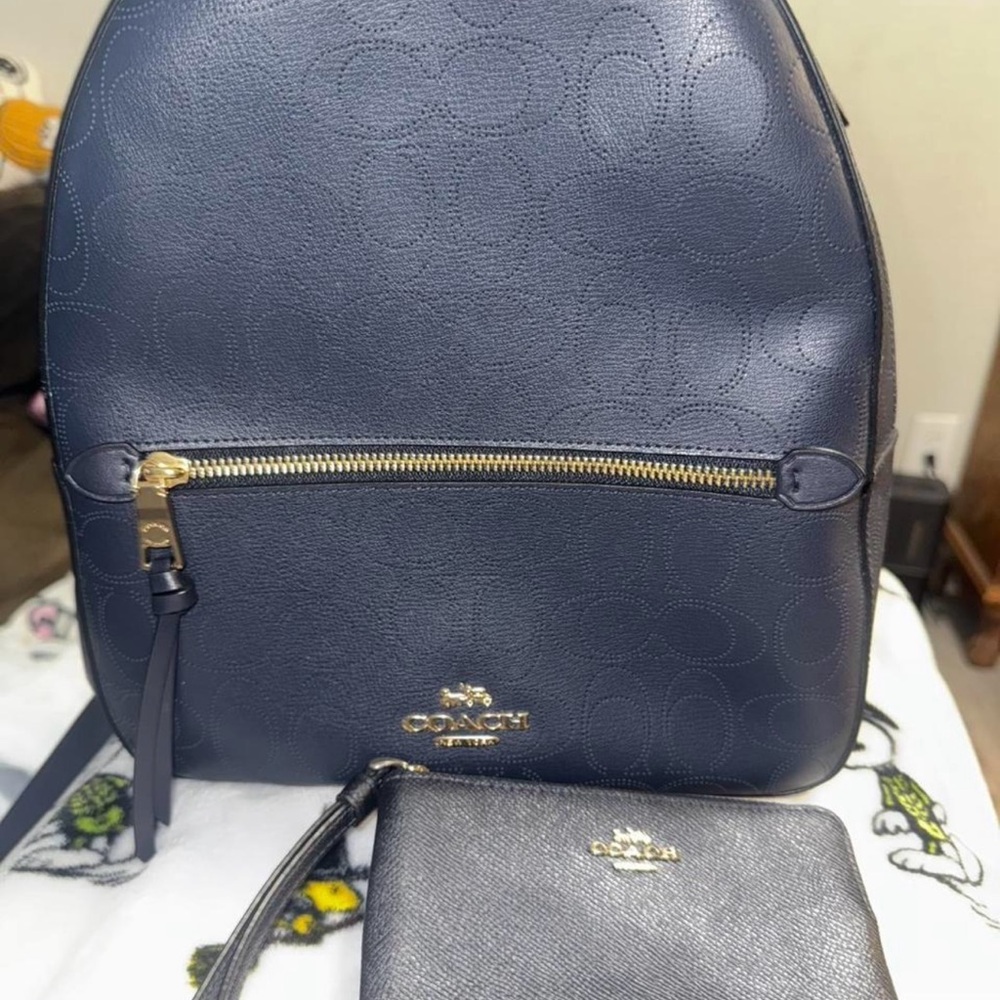 Coach Black Blue Backpack and Wallet Set
